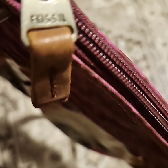 Fossil Calypso Key-Per Magenta geometric trees canvas vynal Crossbody Bag boho - Picture 4 of 12